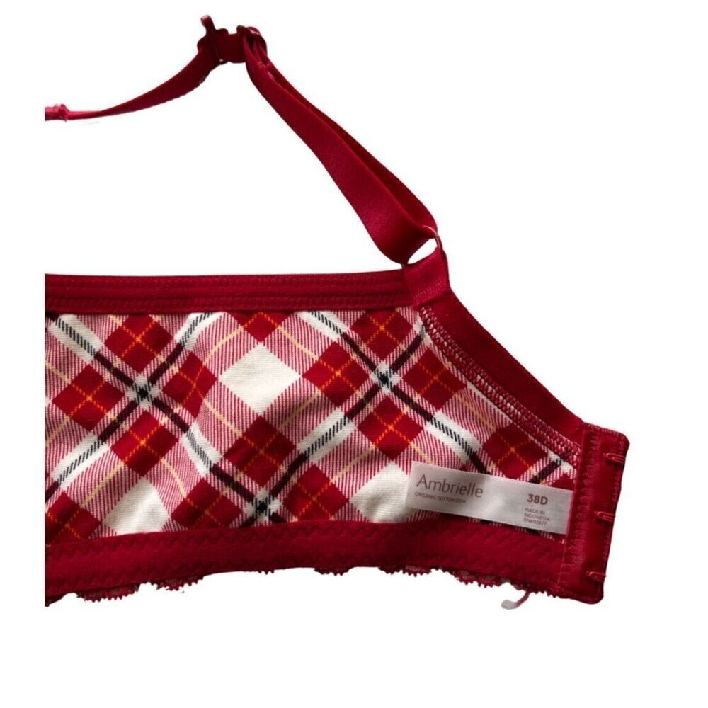 Ambrielle Organic Cotton Demi Classic Racerback Red Plaid Bra Size 38D - Picture 9 of 11